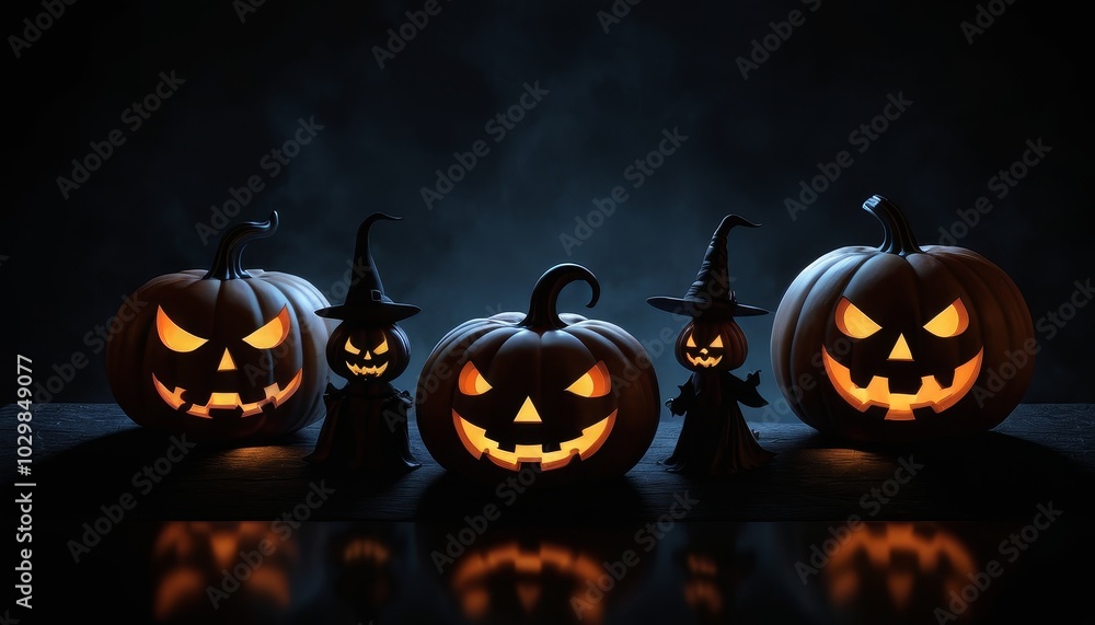 Halloween scene featuring spooky witches, glowing pumpkins, and a full moon, with bats flying across the sky, capturing the spirit of a dark, magical night Halloween scene featuring spooky witches, glowing pumpkins, and a full moon, with bats flying across the sky, capturing the spirit of a dark, magical night