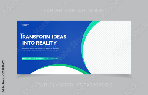 template banner design green and blue color, easy to replace image and text.