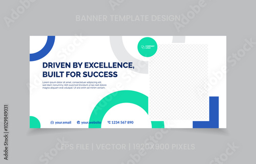 template banner design green and blue color, easy to replace image and text.