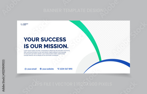 template banner design green and blue color, easy to replace image and text.