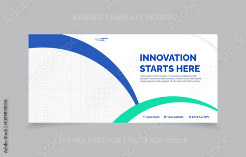 template banner design green and blue color, easy to replace image and text.