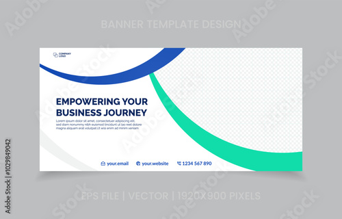 template banner design green and blue color, easy to replace image and text.