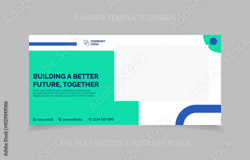 template banner design green and blue color, easy to replace image and text.