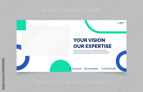 template banner design green and blue color, easy to replace image and text.