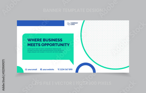 template banner design green and blue color, easy to replace image and text.