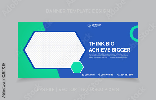 template banner design green and blue color, easy to replace image and text.