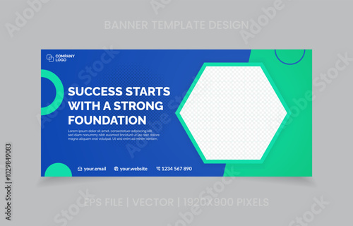 template banner design green and blue color, easy to replace image and text.
