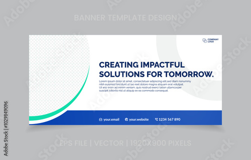 template banner design green and blue color, easy to replace image and text.