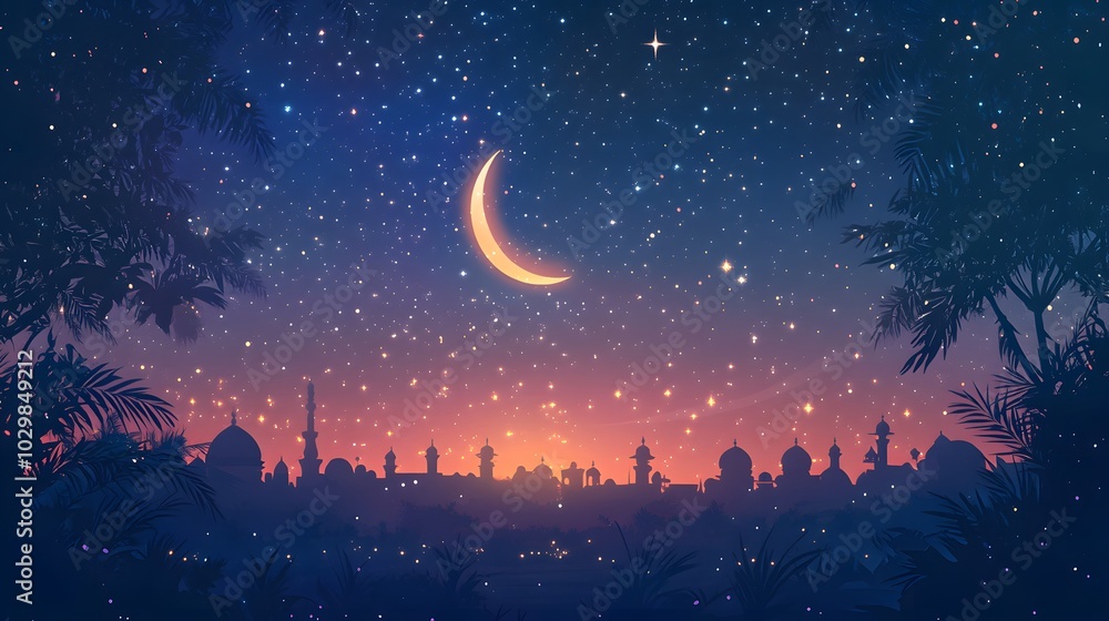 a starry night sky with a crescent moon a starry night sky with a crescent moon
