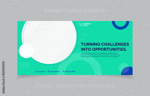 template banner design green and blue color, easy to replace image and text.