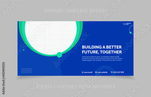 template banner design green and blue color, easy to replace image and text.