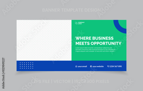 template banner design green and blue color, easy to replace image and text.