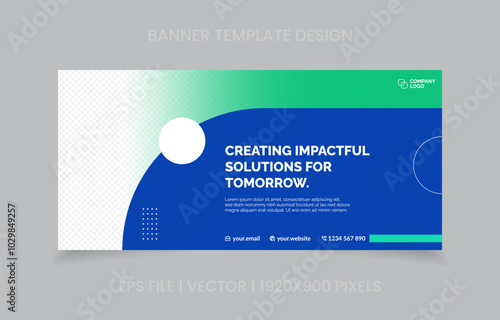 template banner design green and blue color, easy to replace image and text.