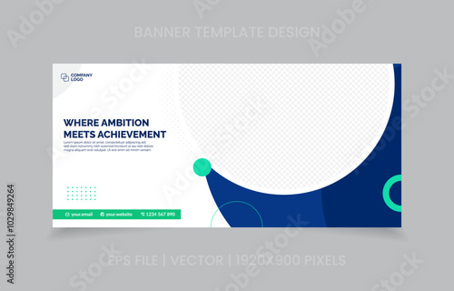 template banner design green and blue color, easy to replace image and text.