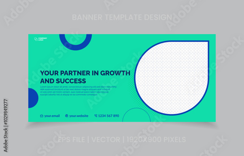 template banner design green and blue color, easy to replace image and text.