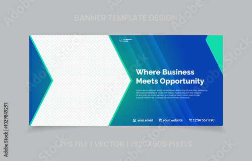 template banner design green and blue color, easy to replace image and text.