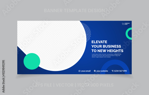 template banner design green and blue color, easy to replace image and text.