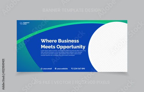 template banner design green and blue color, easy to replace image and text.