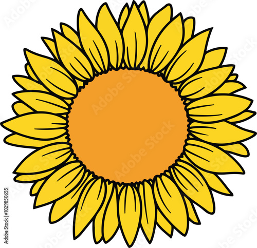 Yellow and orange sunflower vector illustration with bright sunlight, a symbol of hot summer