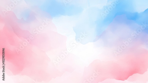 A watercolor painting of a pink and blue sky with clouds. The colors are vibrant and the brushstrokes are visible, giving the painting a sense of movement and energy