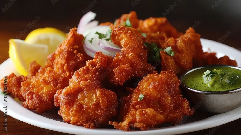 Crispy Fried Snacks with Lemon and Green Sauce Crispy Fried Snacks with Lemon and Green Sauce
