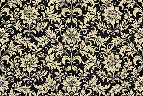 Seamless floral background in black and cream colors