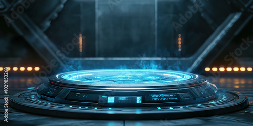 C4D sci-fi technology launch station booth background