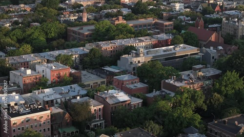 Aerial view of Fort Greene, Brooklyn on a summer morning photo