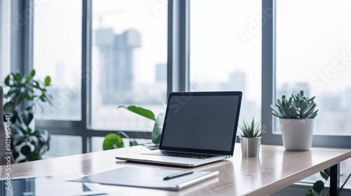 Wallpaper Mural Laptop on Desk in Modern Office Torontodigital.ca