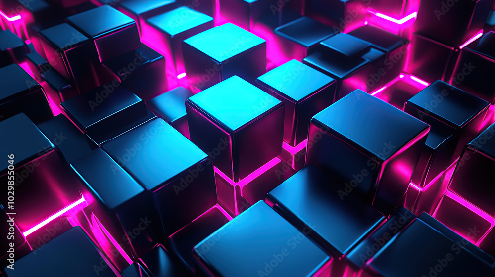 3D render of an abstract geometric background with blue and pink cubes 3D render of an abstract geometric background with blue and pink cubes
