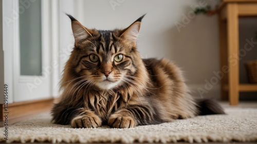 Brown maine coon cat in the living room