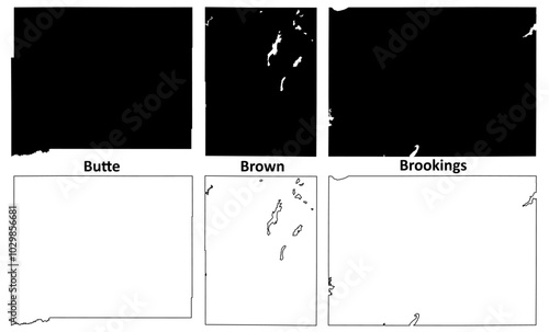 Brookings, Brown and Butte County, State of South Dakota (U.S. county, United States of America, USA, U.S., US) map vector illustration, scribble sketch map photo