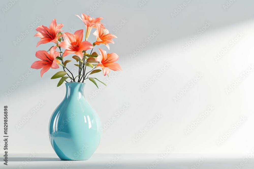 flowers in vase with red flower on light blue background flowers in vase with red flower on light blue background