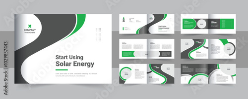 Creative solar energy company profile brochure design, Green Energy landscape brochure template layout