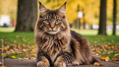 Brown maine coon cat in the park