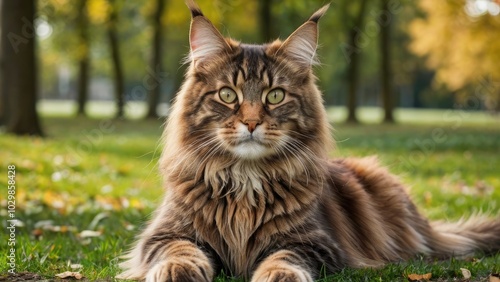 Brown maine coon cat in the park