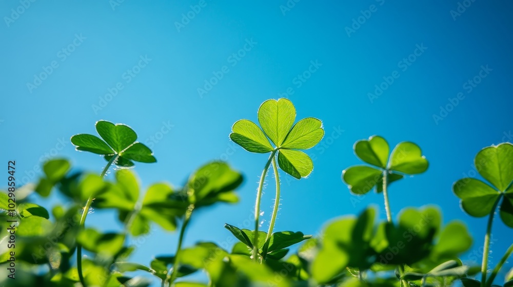 shamrocks with clover leaves under blue sky shamrocks with clover leaves under blue sky