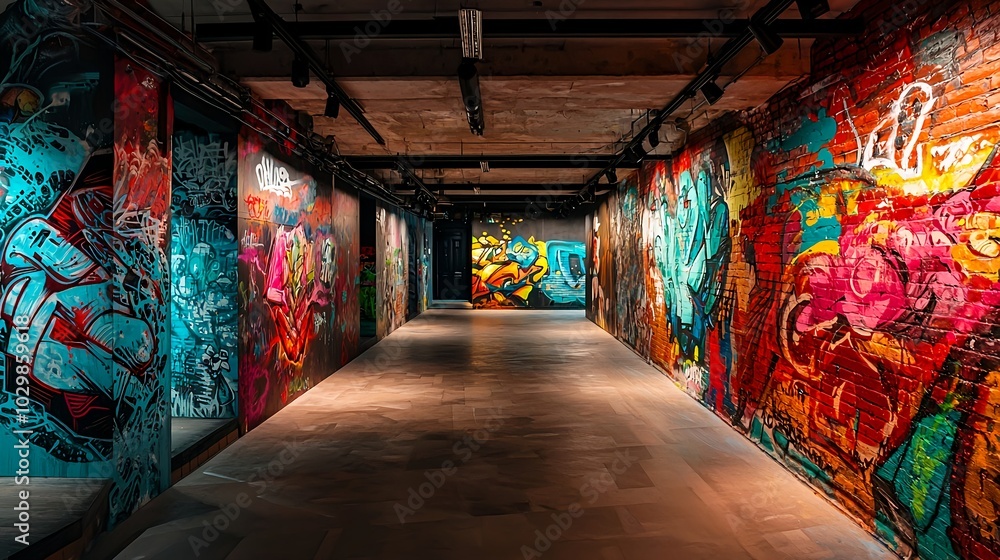 Underground tunnel with graffiti art Underground tunnel with graffiti art