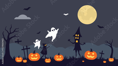 Happy halloween hrroor background with pumpkin halloween, background, moon, creepy, night, pumpkin, horror, haunted, bat, party, postcard, banner, greeting, poster, sale, silhouette, spiral,