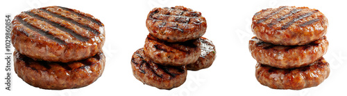Grilled burger patties isolated on transparent PNG, perfect for fast food menu designs and burger advertisements