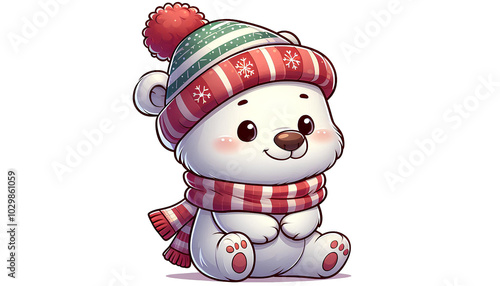 Charming Polar Bear in a Winter Hat photo