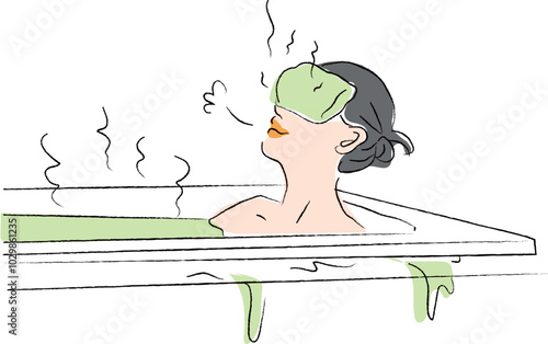 A woman relaxing in the bath with a towel over her eyes.