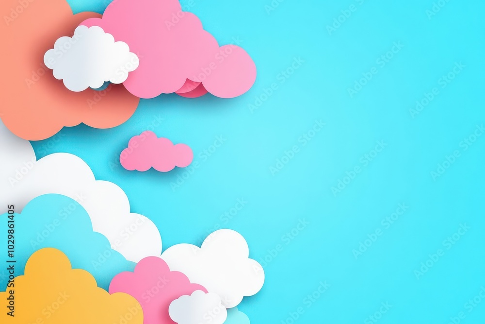 Layered paper clouds casting shadows, detailed background, flat design illustration Layered paper clouds casting shadows, detailed background, flat design illustration