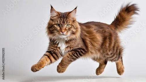 Brown maine coon cat on grey background