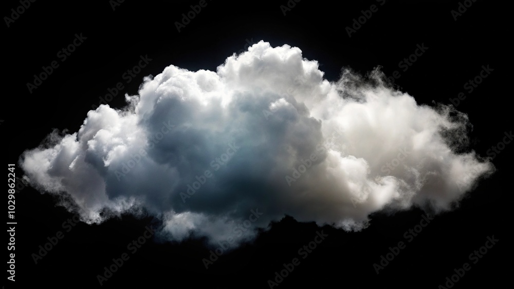 Tilted angle white cloud isolated on black background, great for atmosphere creation Tilted angle white cloud isolated on black background, great for atmosphere creation