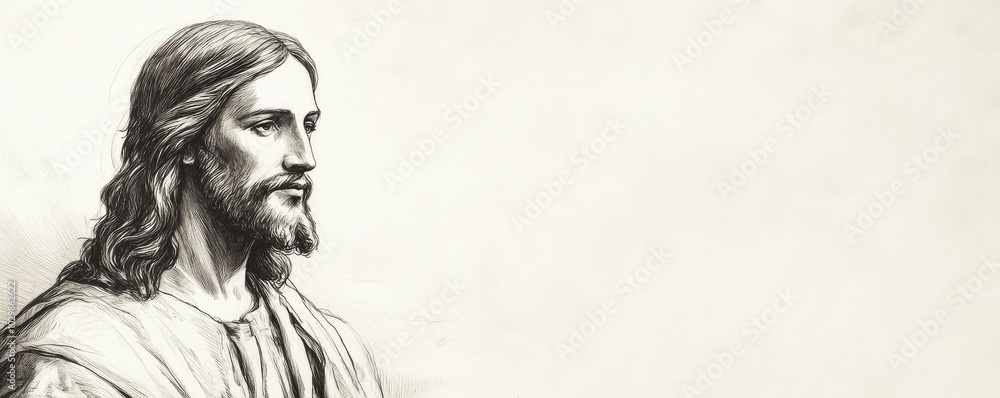 Christ Jesus drawn with space for writing on a white, blank backdrop Christ Jesus drawn with space for writing on a white, blank backdrop