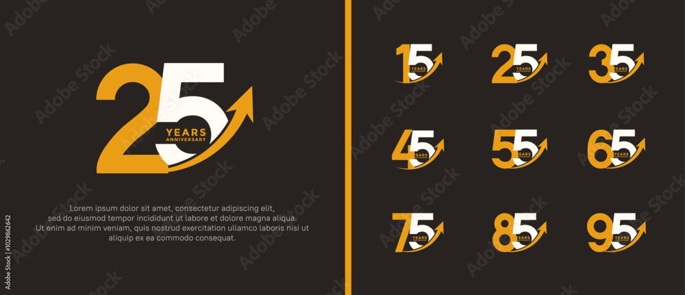 set of anniversary logo flat yellow and white color on brown background for celebration moment set of anniversary logo flat yellow and white color on brown background for celebration moment