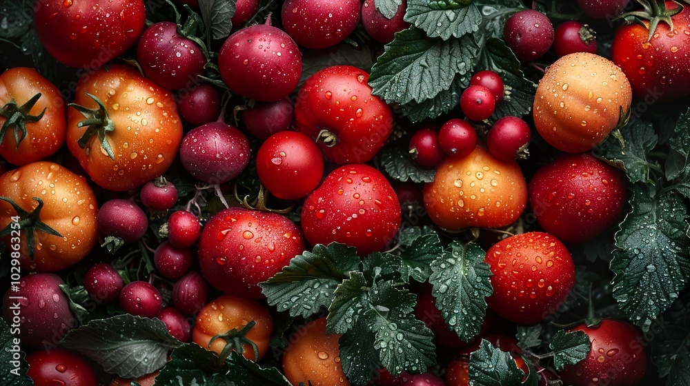 Fresh Tomatoes with Dew Drops - Garden Harvest Fresh Tomatoes with Dew Drops - Garden Harvest