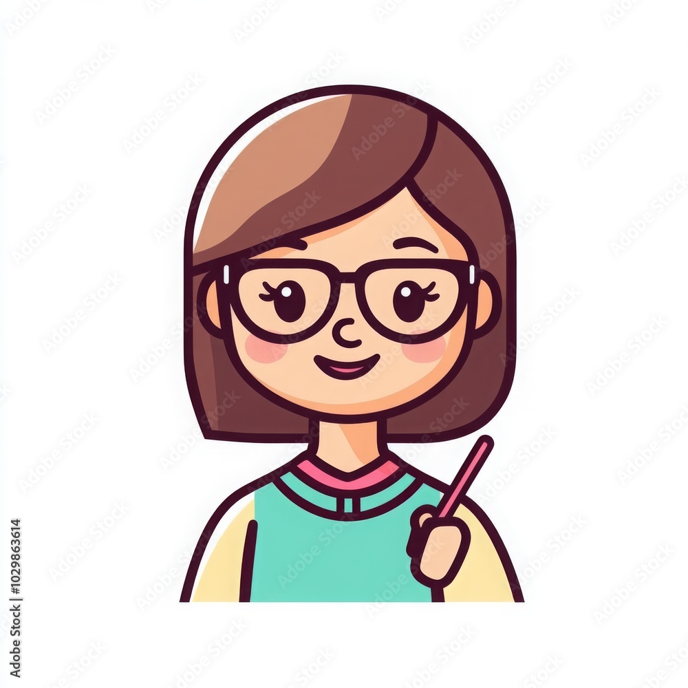Cartoon Teacher Icon with Glasses and Pointer Stick Cartoon Teacher Icon with Glasses and Pointer Stick