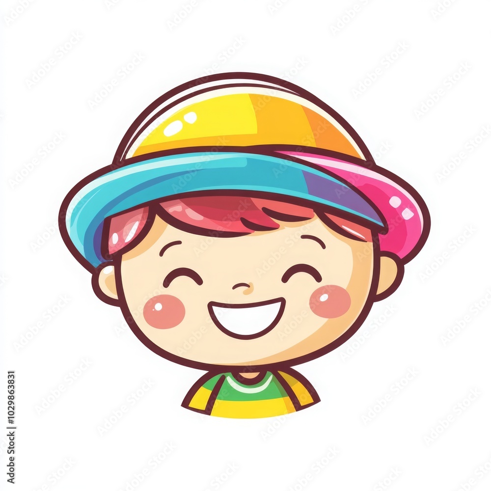 Happy Cute Child Character with Colorful Hat Happy Cute Child Character with Colorful Hat